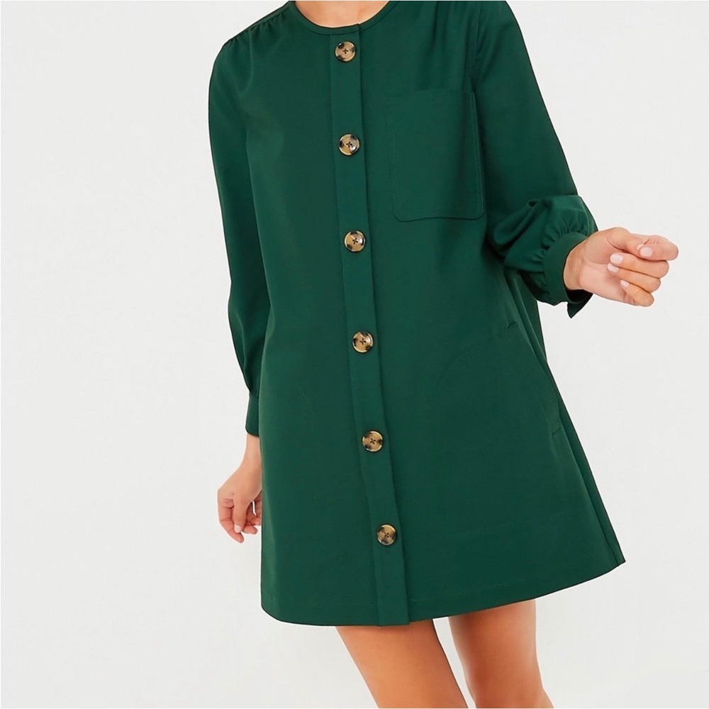 Tuckernuck Green Blake Button Front Mini Shift Dress Long Sleeve Pockets XL